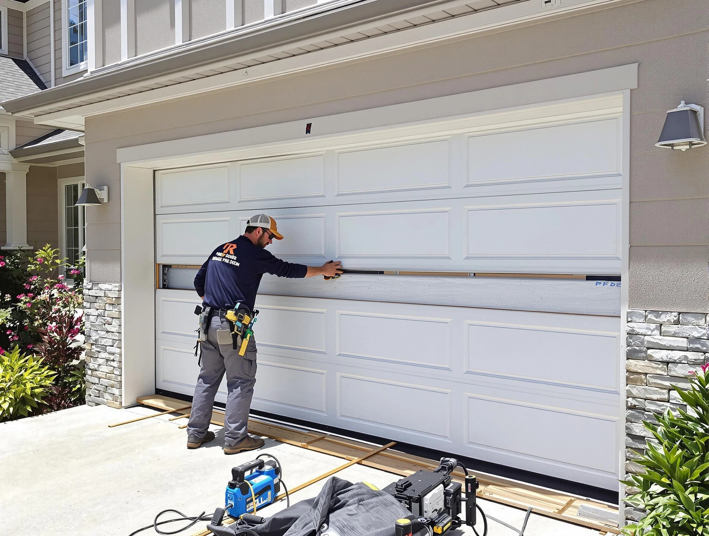 Andover Garage Door Repair team performing complete garage door replacement at Andover residence
