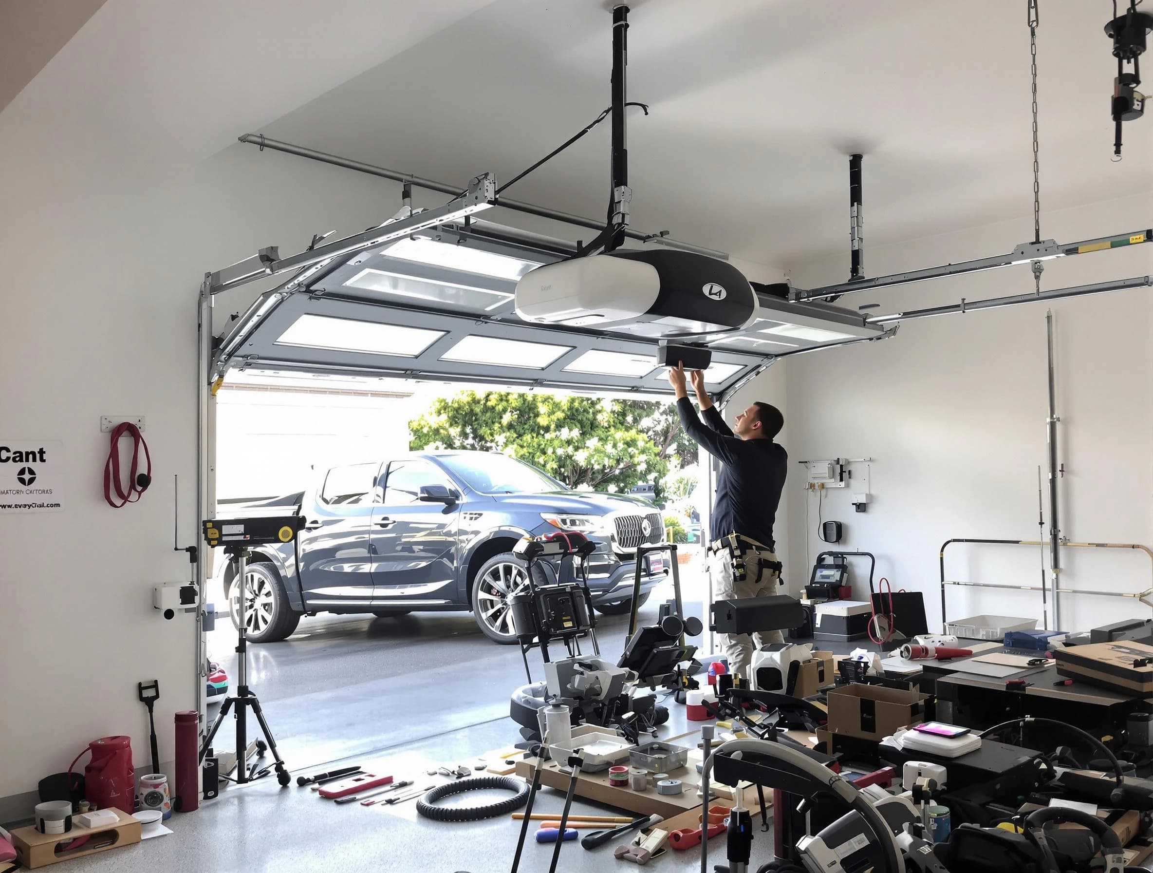 Andover Garage Door Repair specialist installing smart garage door opener system in Andover home