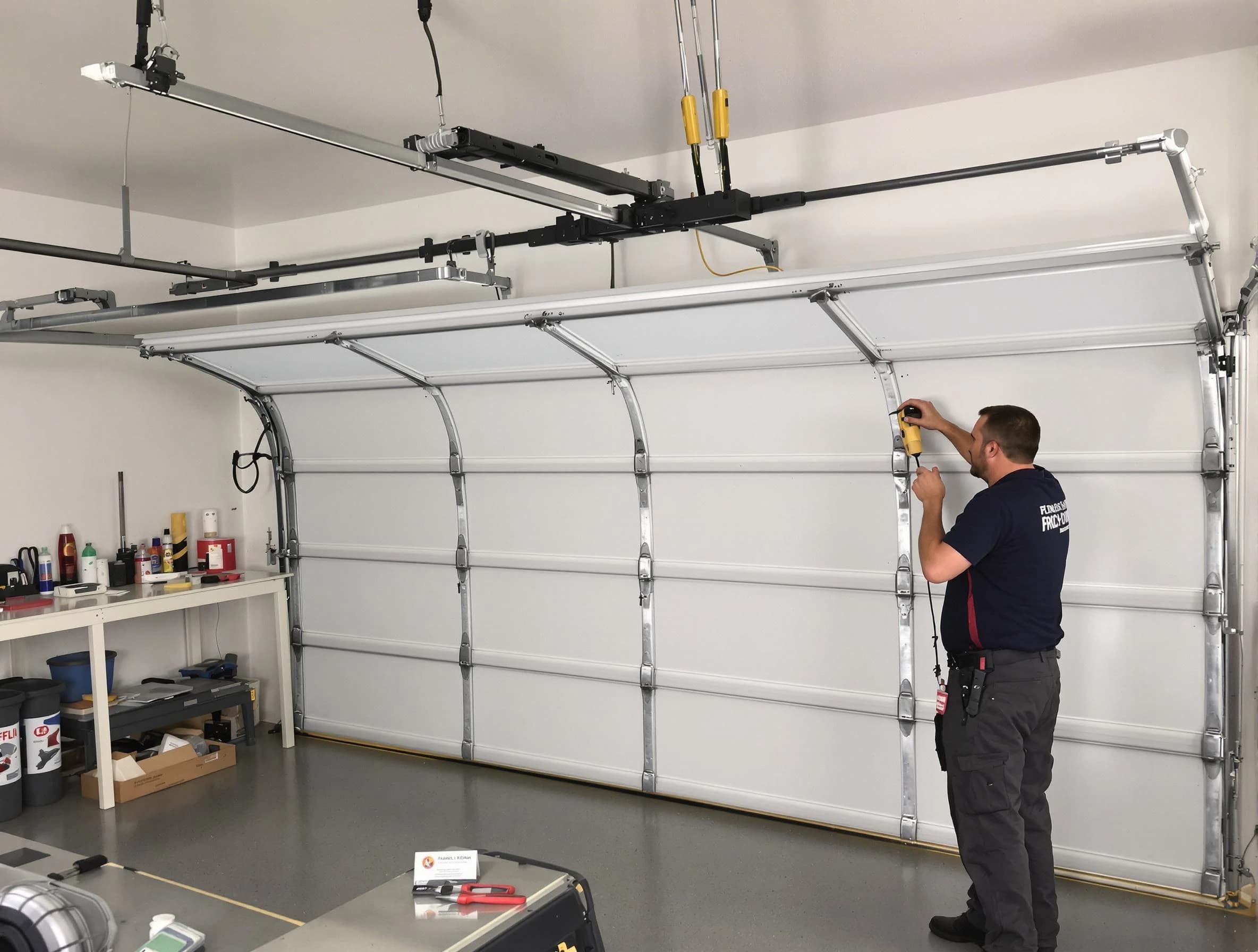 Andover Garage Door Repair certified technician performing overhead door system repair in Andover