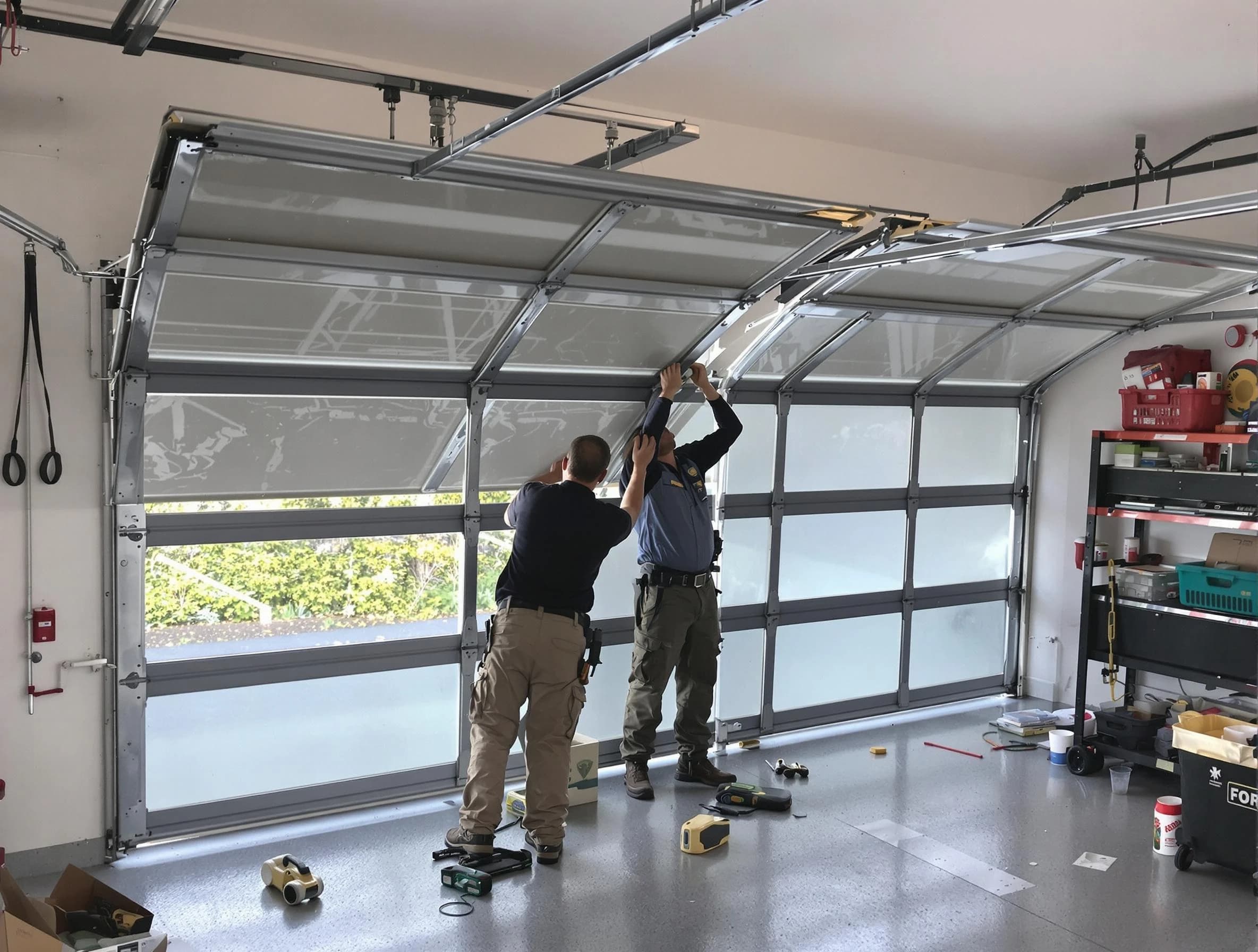 Andover Garage Door Repair expert performing precise panel replacement on Andover garage door