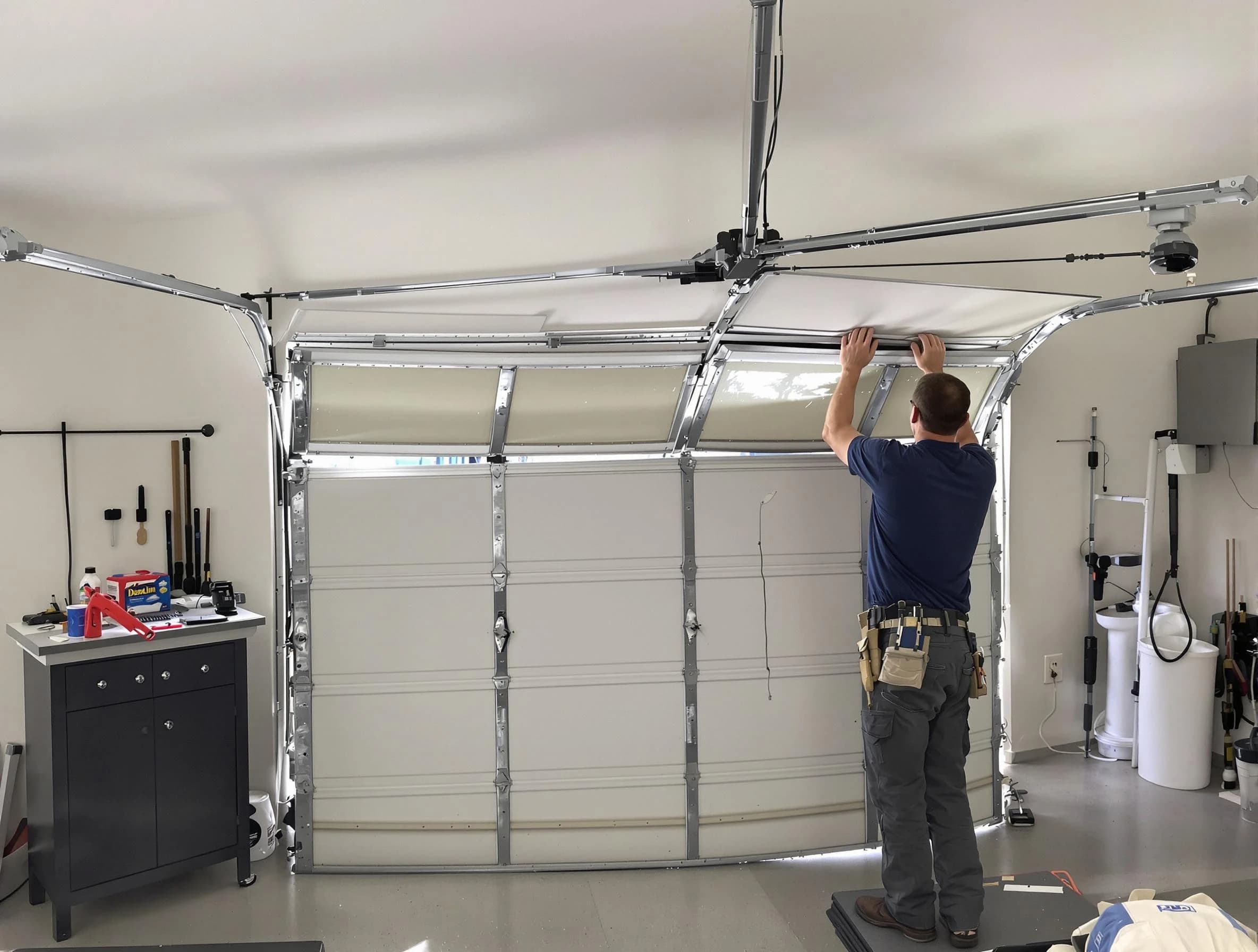 Andover Garage Door Repair specialist performing precise section replacement on Andover garage door