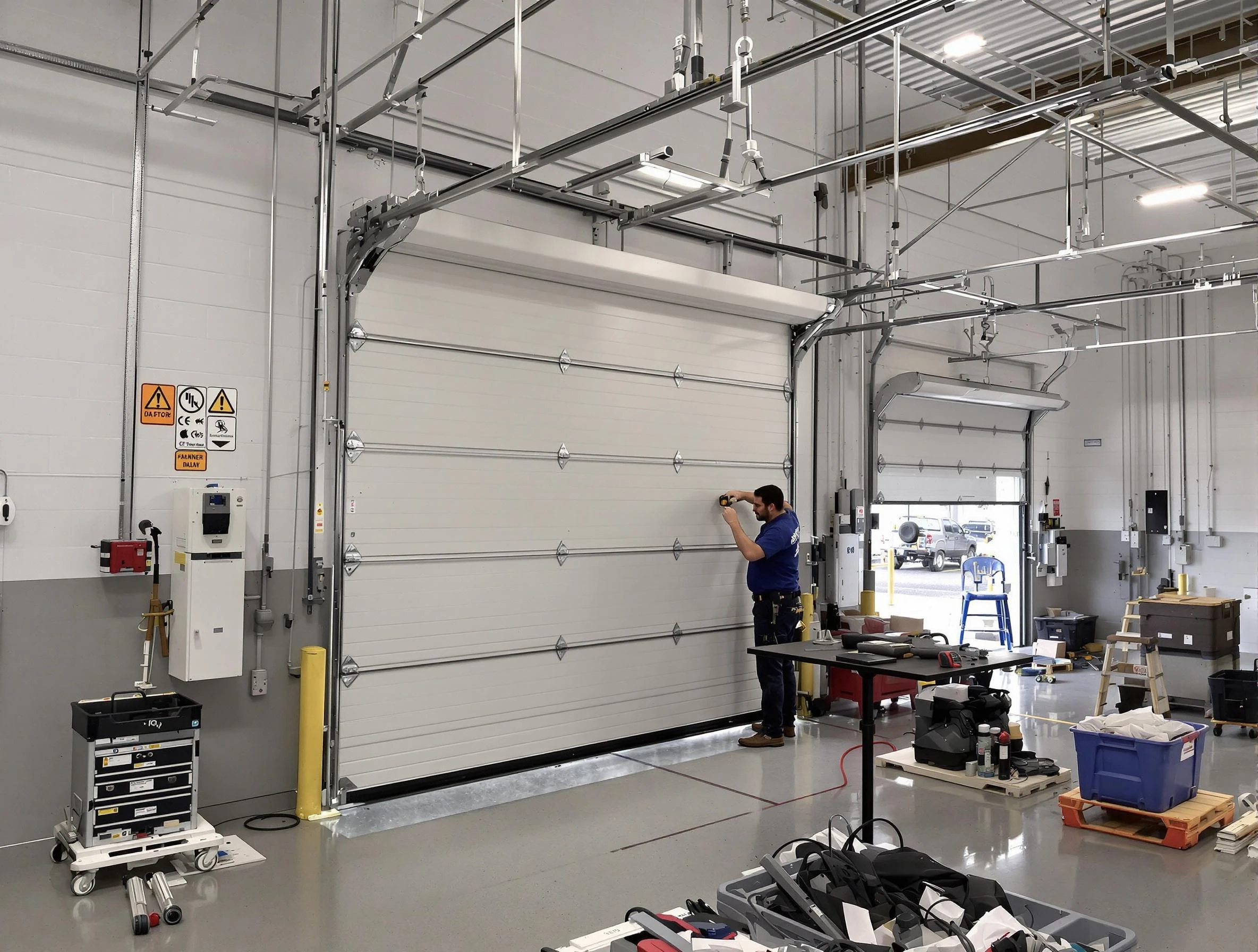 Commercial garage door repair being performed by Andover Garage Door Repair expert in Andover