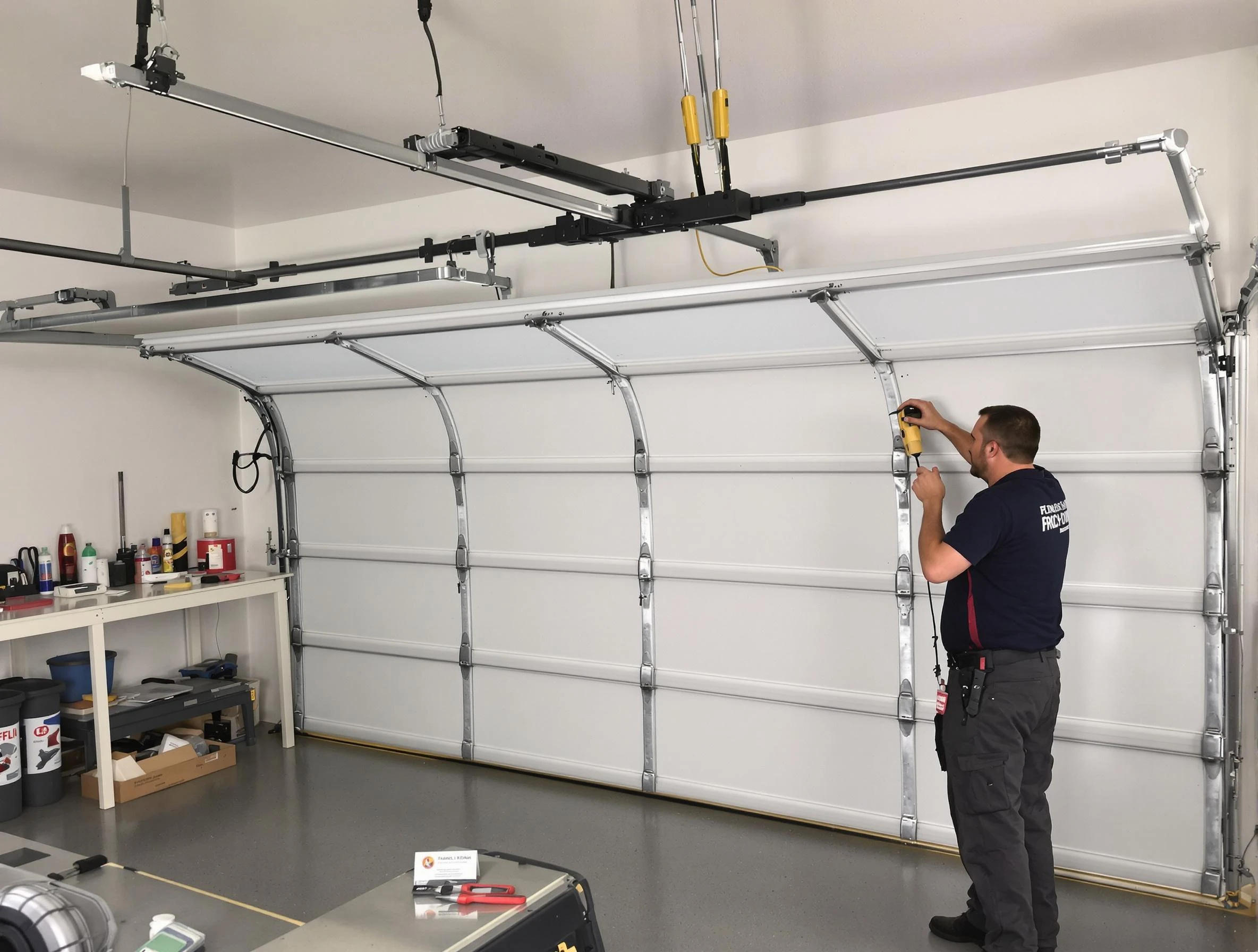 Andover Garage Door Repair certified technician performing overhead door system repair in Andover
