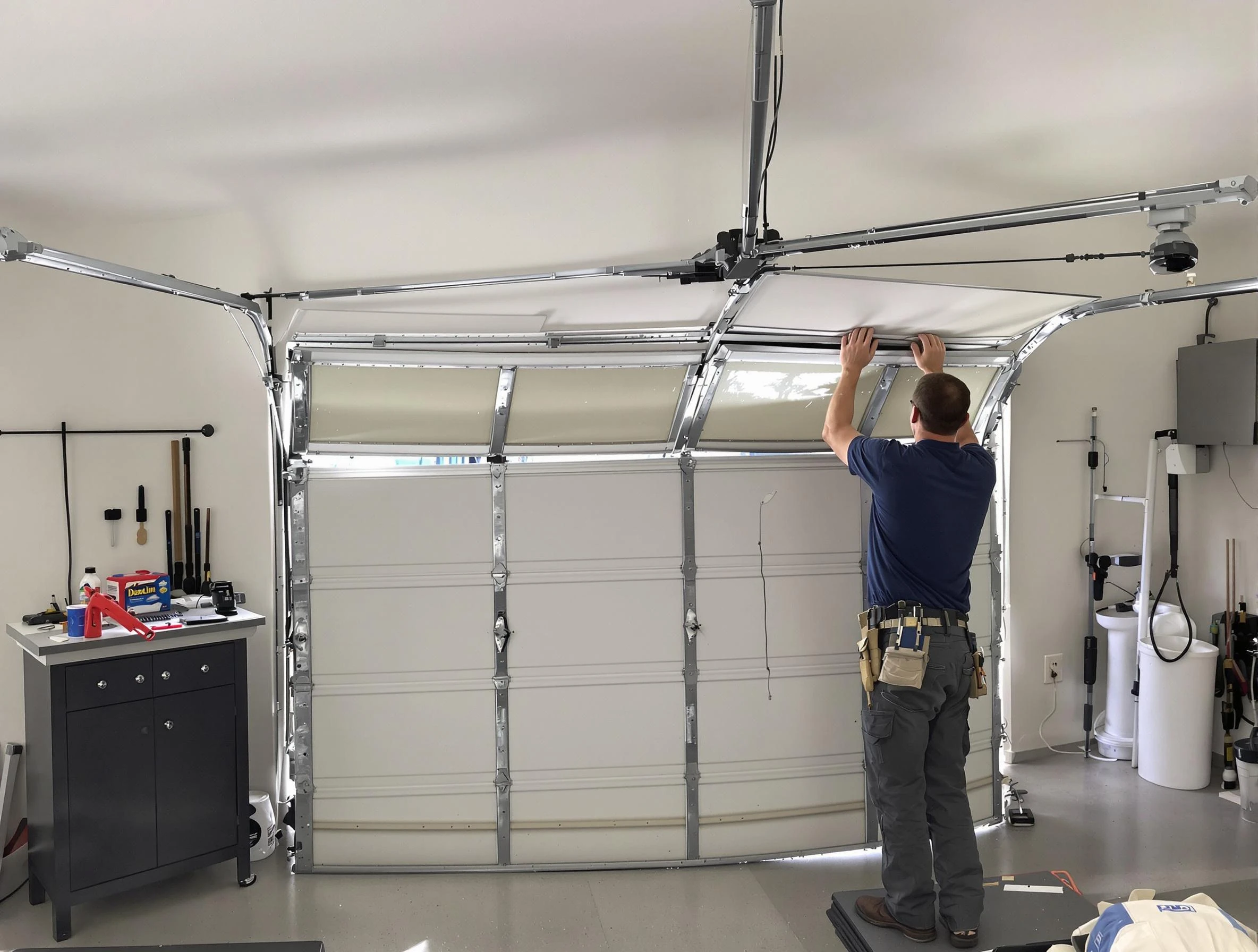 Andover Garage Door Repair specialist performing precise section replacement on Andover garage door